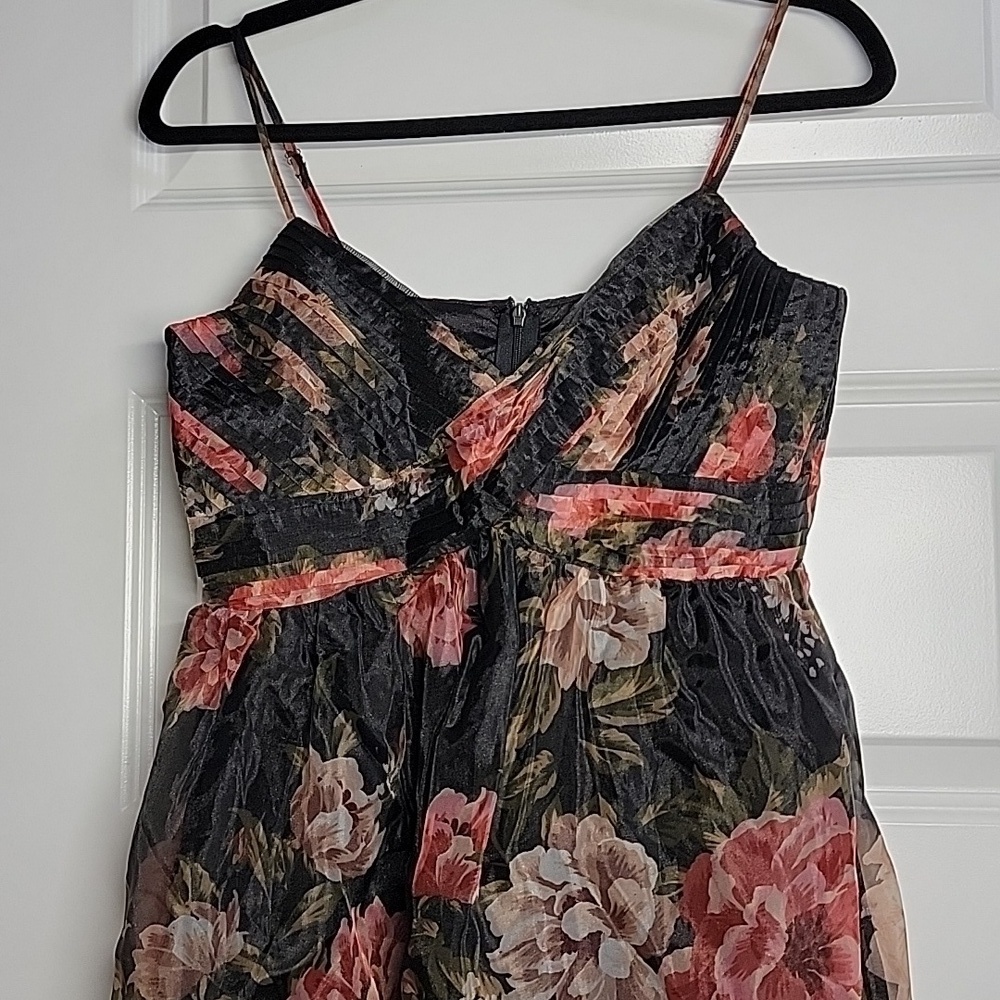 LULUS ORGANZA COCKTAIL DRESS BLACK FLORAL SIZE SMALL - Picture 9 of 15